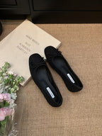 Women's Ballet Flats with Bow Detail and Velvety Finish