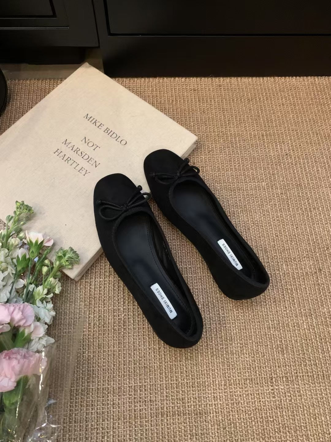 Women's Ballet Flats with Bow Detail and Velvety Finish