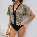 Women's Statement Sleeve Bodysuit – Puff Sleeve V-Neck Fitted Bodysuit