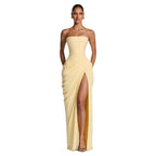 Women's Asymmetrical Draped Gown – Long Sleeve Side Slit Evening Dress