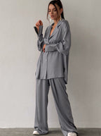 Women's Oversized Wide Leg Lounge Set – Relaxed Blouse and Pants Set