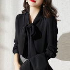 Women's Belted Tie Neck Blouse – Long Sleeve Dressy Statement Blouse