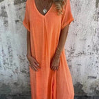 Women's V-Neck Midi Dress – Relaxed Fit Casual Dress – Hannah