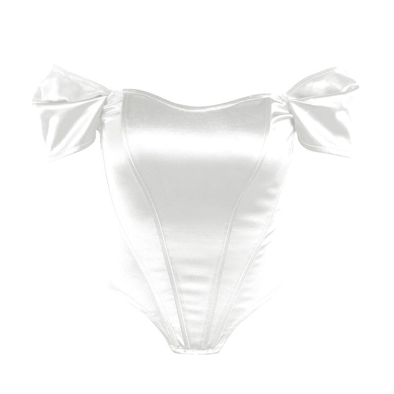 Women's Bow Sleeve Corset Bodysuit – Off-Shoulder Fitted Evening Bodysuit