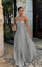 Women's Pleated Strapless Dress – Adjustable Strap Formal Occasion Dress