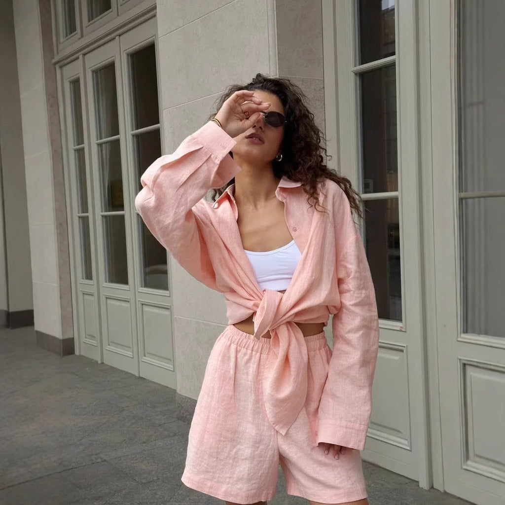 Women's Blouse Set with Relaxed Fit and Matching Shorts