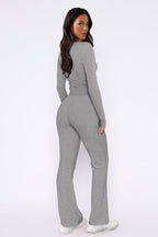 Women's Flared Pants Loungewear Set – Button Detail Crop Top Two Piece Set