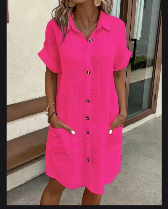 Women's Three-Quarter Sleeve V-Neck Dress – Vintage Flowy Day Dress