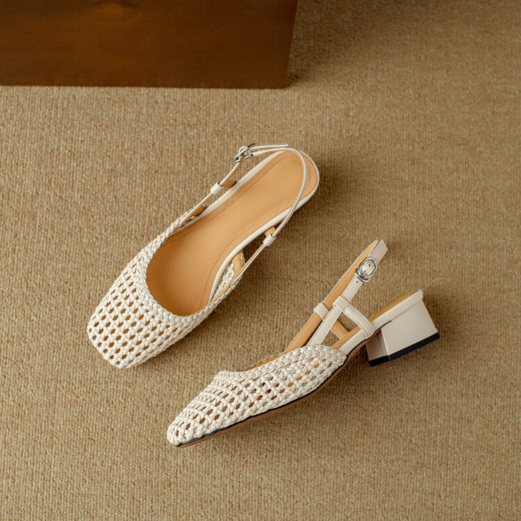 Women's Braided Slingback Sandals – Block Heel Dress Sandals