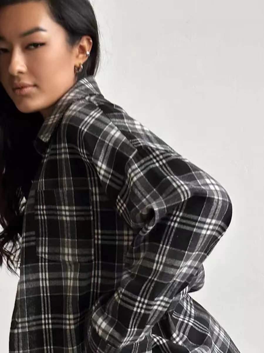 Women's Plaid Oversized Blouse – Relaxed Collared Button Front Shirt