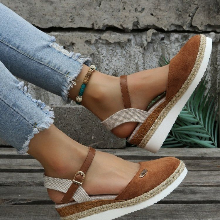 Women's Wedge Sandals with Woven Straps and Cushioned Sole