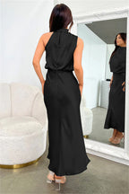 Women's Flowy Halter Midi Dress – Relaxed Cocktail Occasion Dress