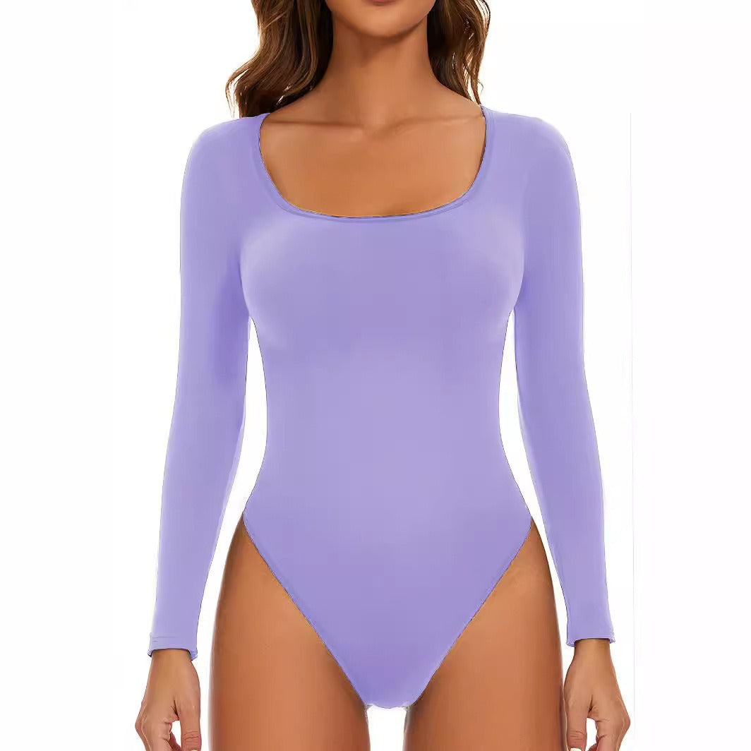 Women's Plunging Long Sleeve Bodysuit – Deep Neck Fitted Evening Bodysuit