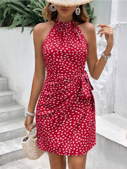 Women's Halter Neck Wrap Dress – High Waist Fitted Cocktail Dress