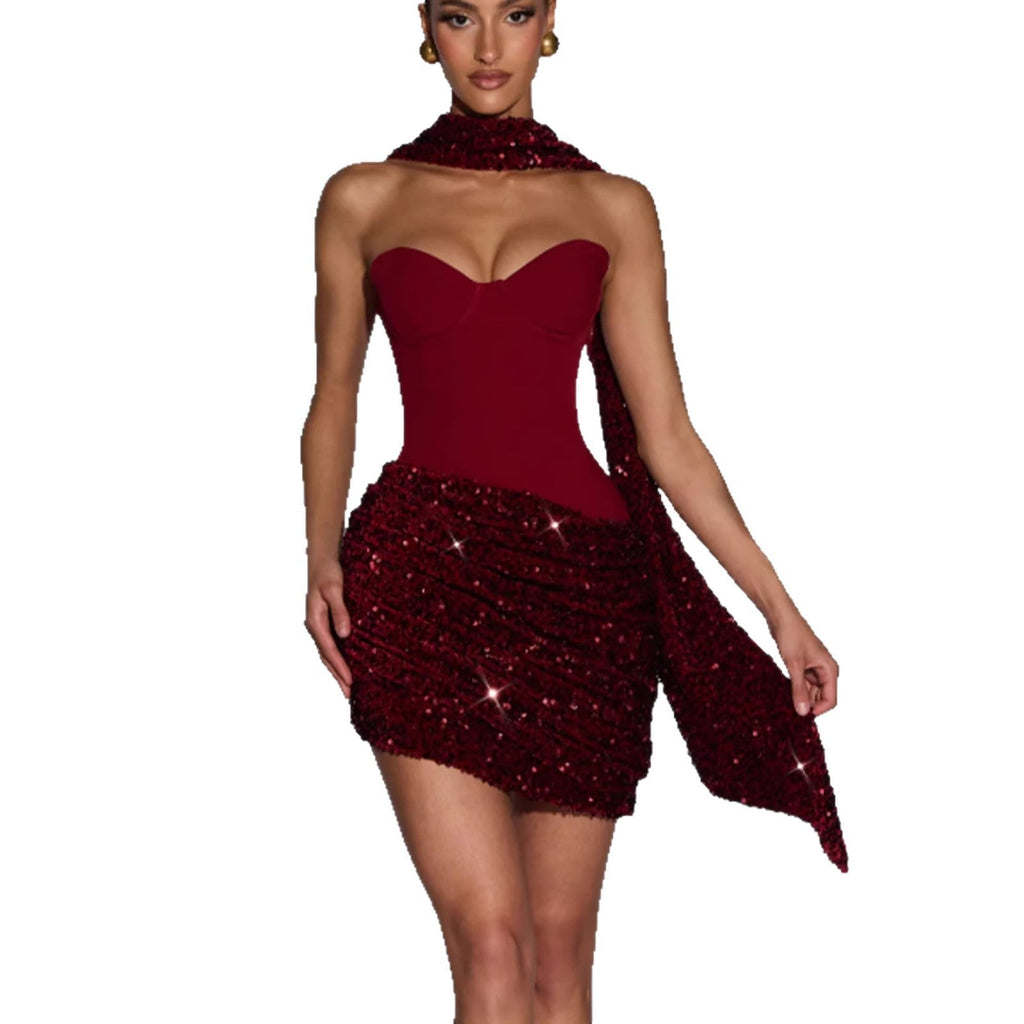 Women's Corset Sequin Mini Dress – Bustier Fitted Party Dress
