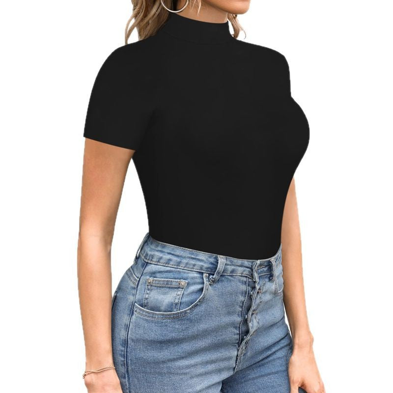 Women's Short Sleeve Bodysuit – Fitted Mock Neck Bodysuit