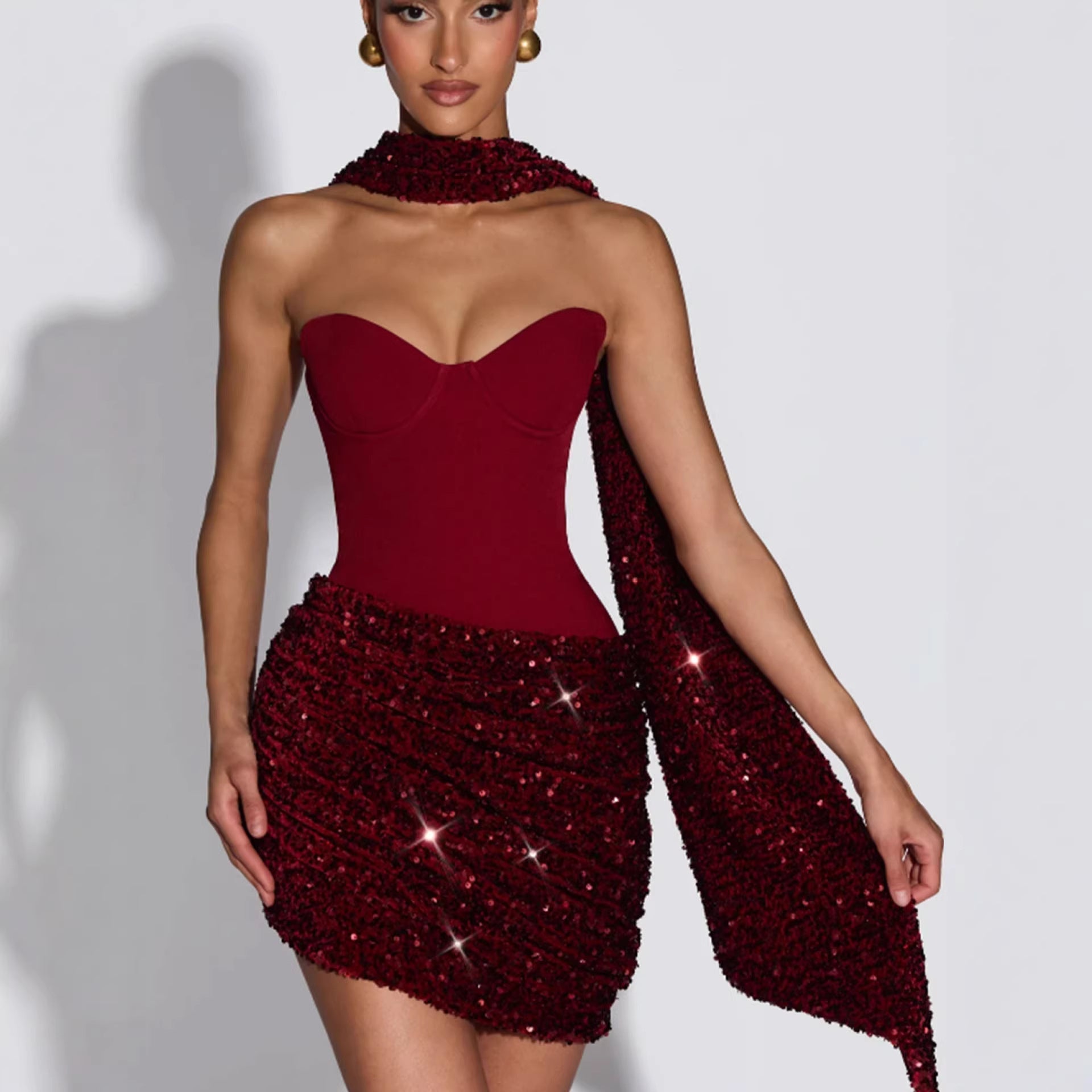 Women's Corset Sequin Mini Dress – Bustier Fitted Party Dress