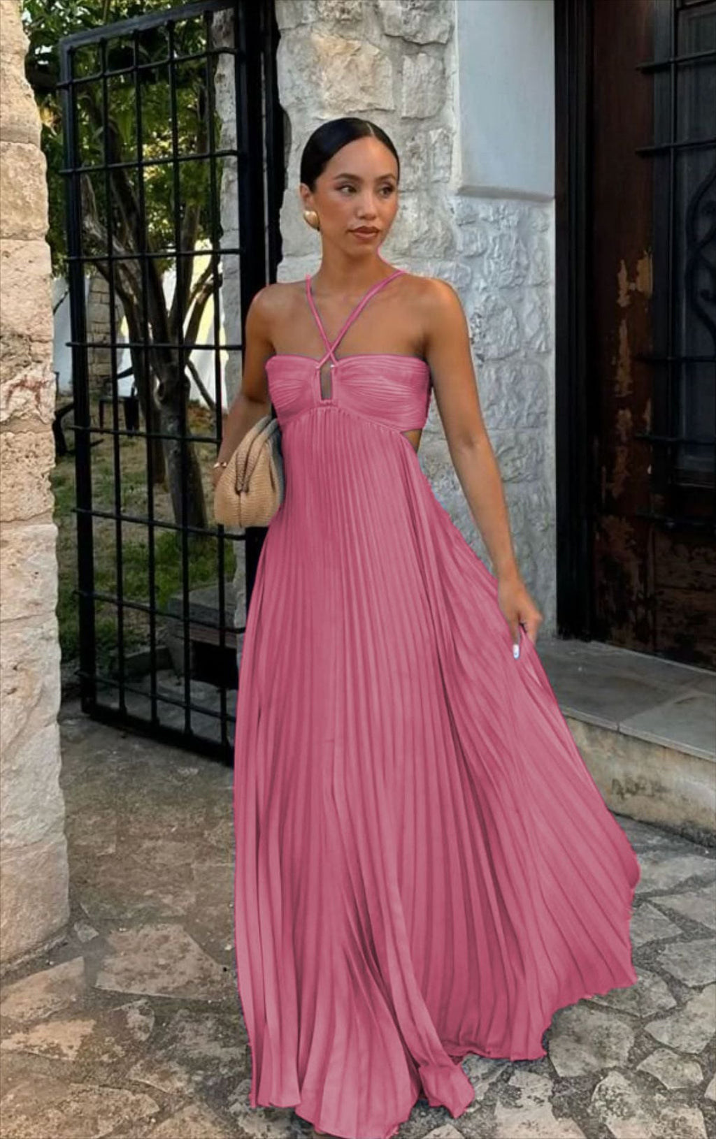 Women's Pleated Strapless Dress – Adjustable Strap Formal Occasion Dress