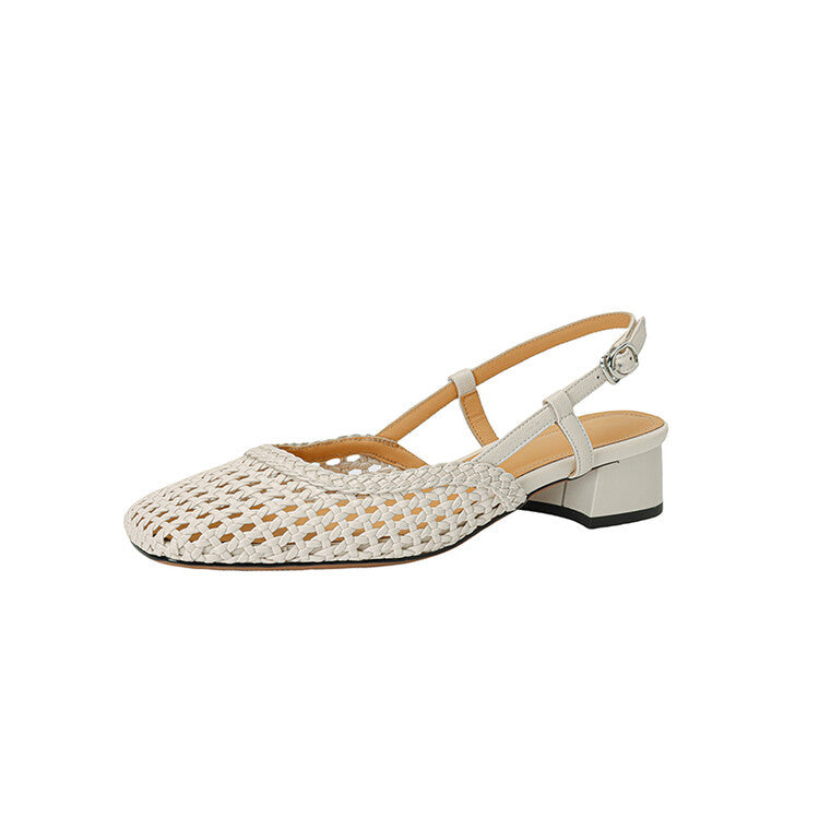 Women's Braided Slingback Sandals – Block Heel Dress Sandals