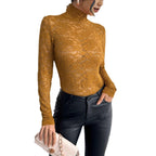 Women's Floral High Neck Bodysuit – Sheer Lace Long Sleeve Bodysuit