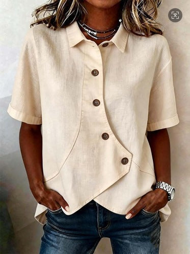 Women's Button Blouse with Textured Finish and Decorative Buttons