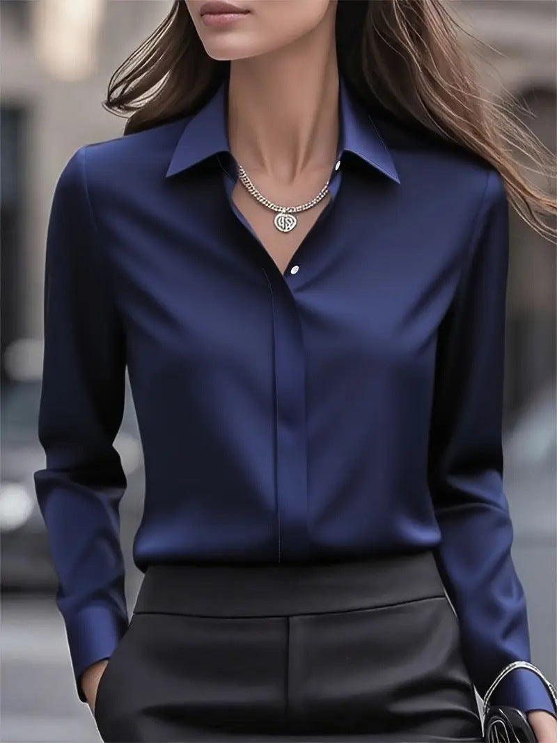 Women's Button Blouse with Classic Collar and Relaxed Fit