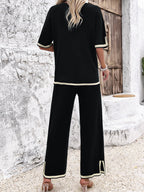Women's Wide Leg Loungewear Set – Relaxed Top Split Hem Pants Set