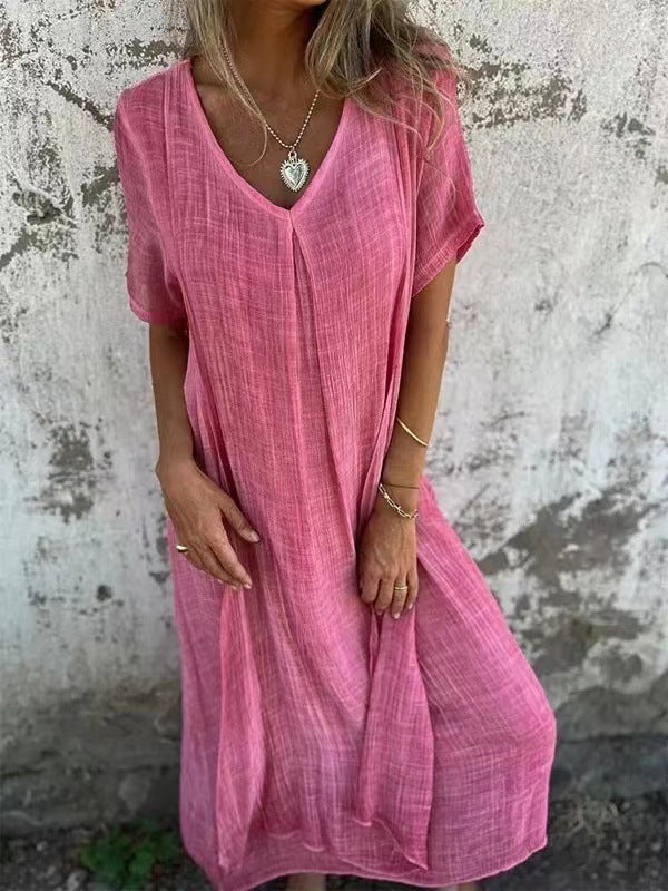 Women's V-Neck Midi Dress – Relaxed Fit Casual Dress – Hannah