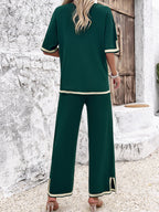 Women's Wide Leg Loungewear Set – Relaxed Top Split Hem Pants Set