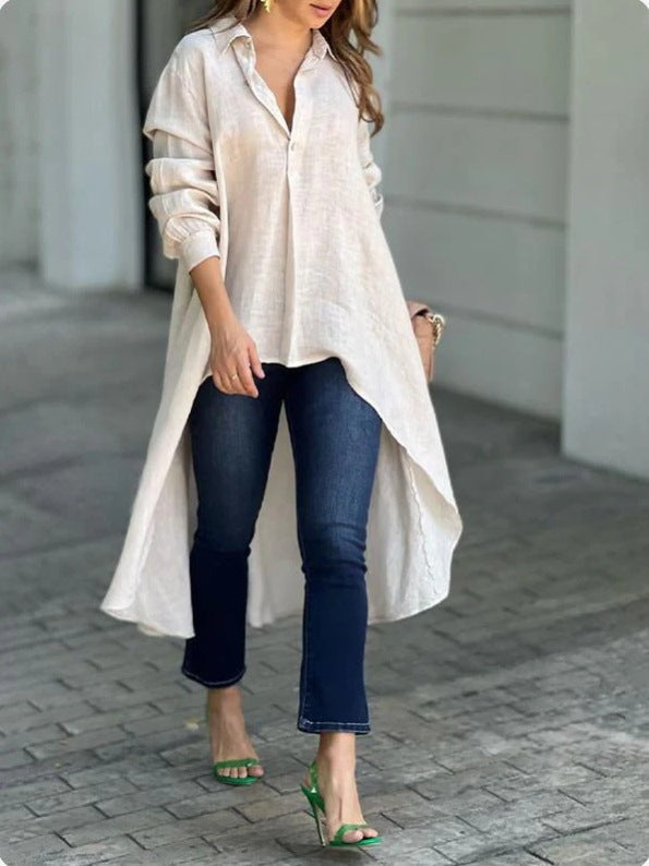 Women's Asymmetrical Tunic Blouse – Longline Button Front Shirt