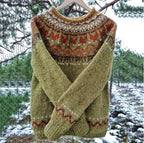 Women's Icelandic Pattern Sweater – Vintage Nordic Crew Neck Pullover