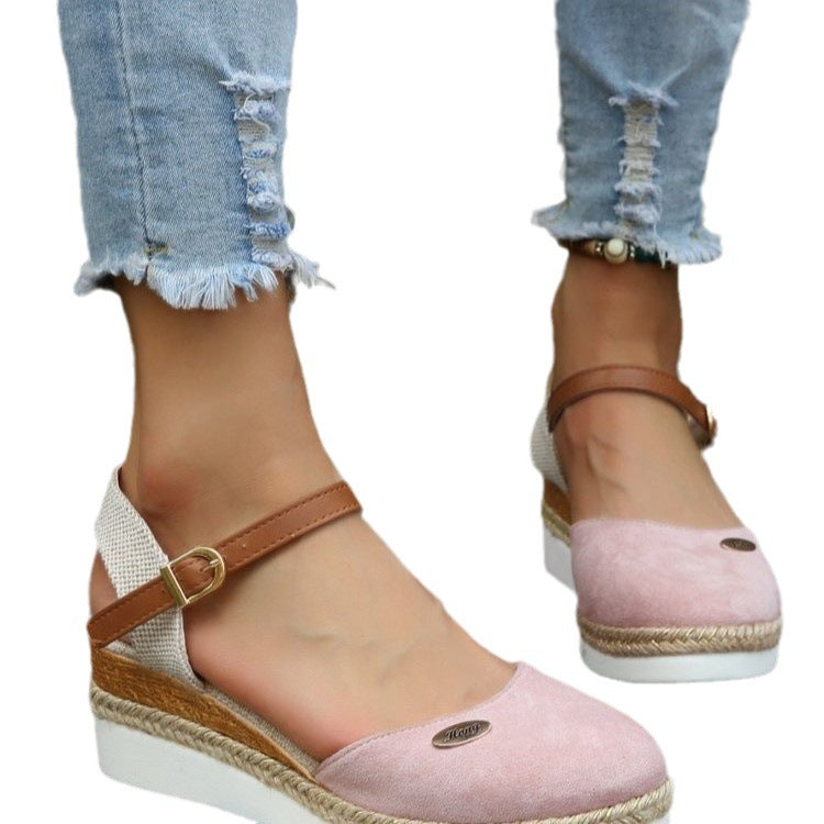 Women's Wedge Sandals with Woven Straps and Cushioned Sole
