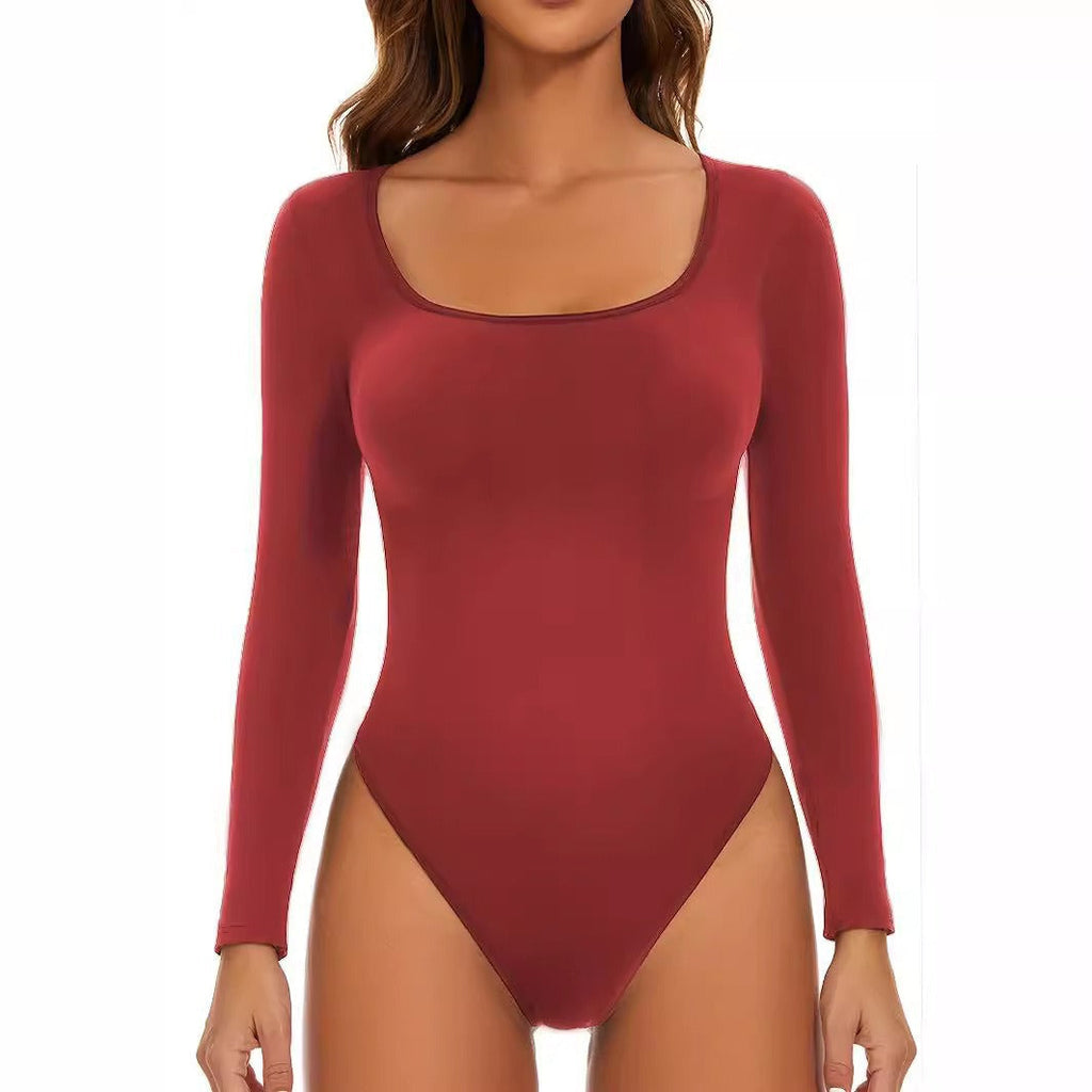 Women's Plunging Long Sleeve Bodysuit – Deep Neck Fitted Evening Bodysuit