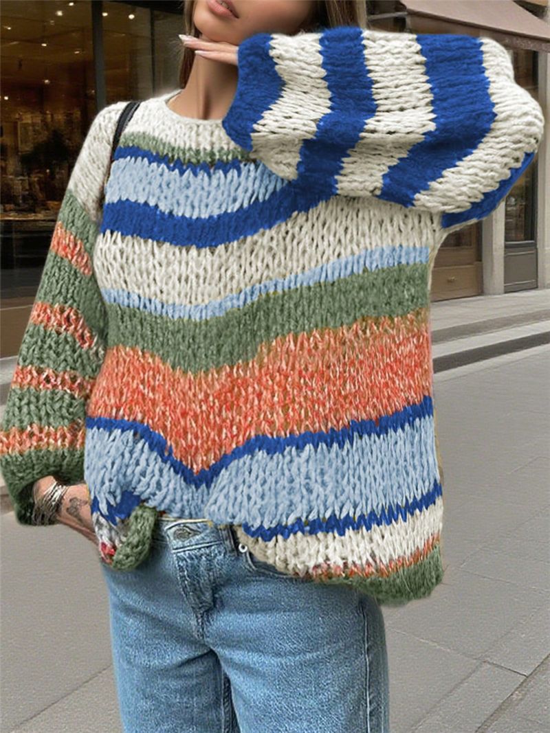 Women's Striped Long Cardigan – Open Front Relaxed Fit Cardigan