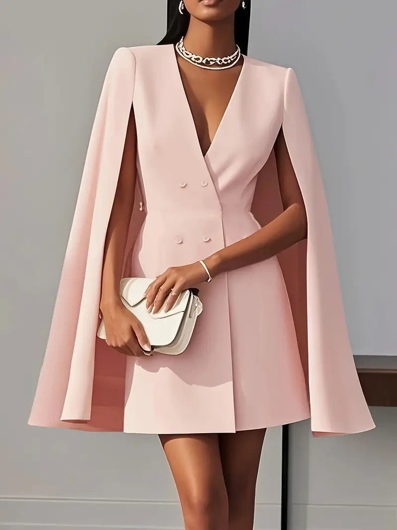Women's Cape Cocktail Dress – Hooded Deep V-Neck Formal Dress
