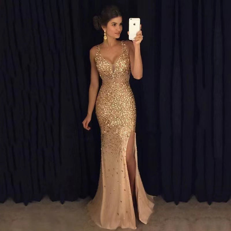 Women's Sleeveless Ball Gown – V-Neck Evening Dress