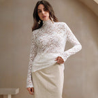 Women's Floral High Neck Bodysuit – Sheer Lace Long Sleeve Bodysuit