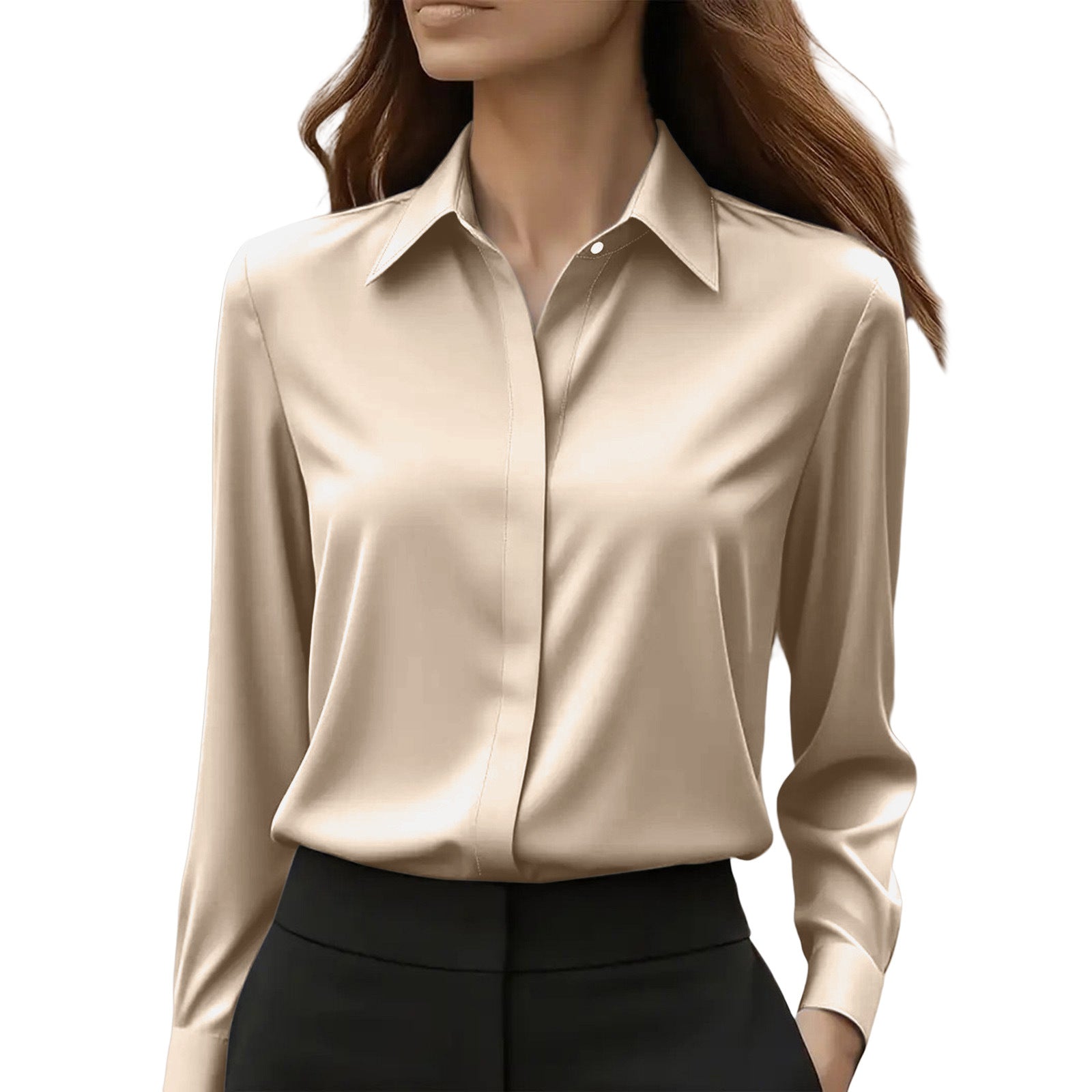 Women's Button Blouse with Classic Collar and Relaxed Fit