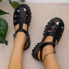 Women's Platform Sandals with Wide Straps and Cushioned Sole