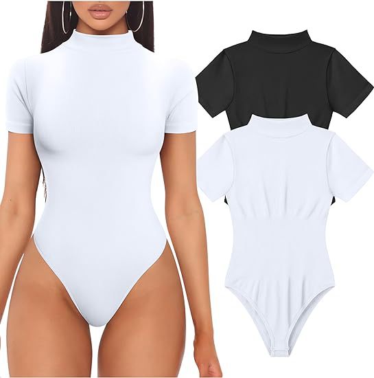 Women's Short Sleeve Bodysuit – Fitted High Neck Everyday Bodysuit