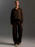 Women's Oversized Polo Sweater Set – Collared Sweater Wide Leg Pants Set
