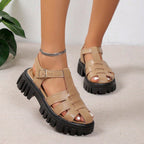 Women's Platform Sandals with Wide Straps and Cushioned Sole