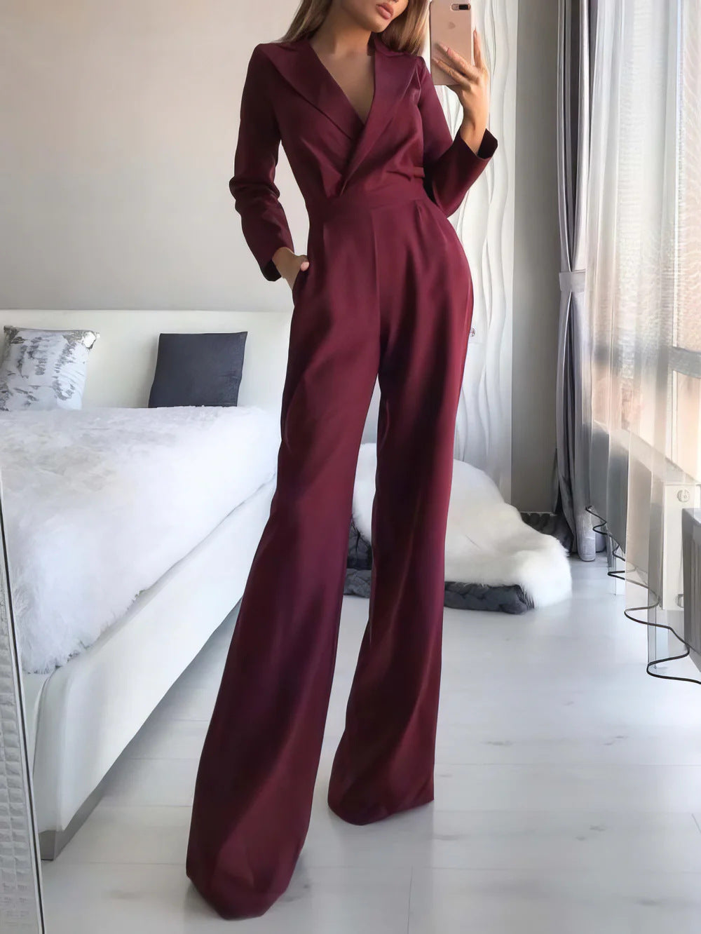 Women's Fitted Long Sleeve Jumpsuit – Tailored Formal Evening Jumpsuit