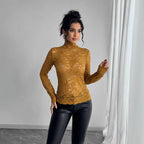 Women's Floral High Neck Bodysuit – Sheer Lace Long Sleeve Bodysuit