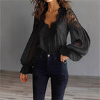 Women's Lace Blouse with Ruffle Sleeves and Flowing Fit
