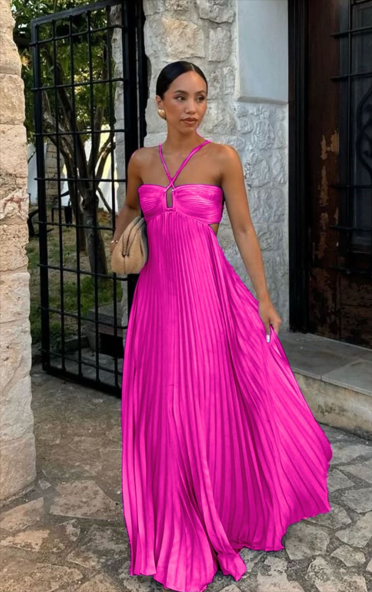 Women's Pleated Strapless Dress – Adjustable Strap Formal Occasion Dress