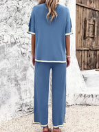 Women's Wide Leg Loungewear Set – Relaxed Top Split Hem Pants Set