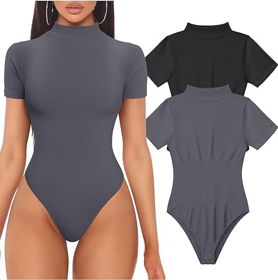 Women's Short Sleeve Bodysuit – Fitted High Neck Everyday Bodysuit