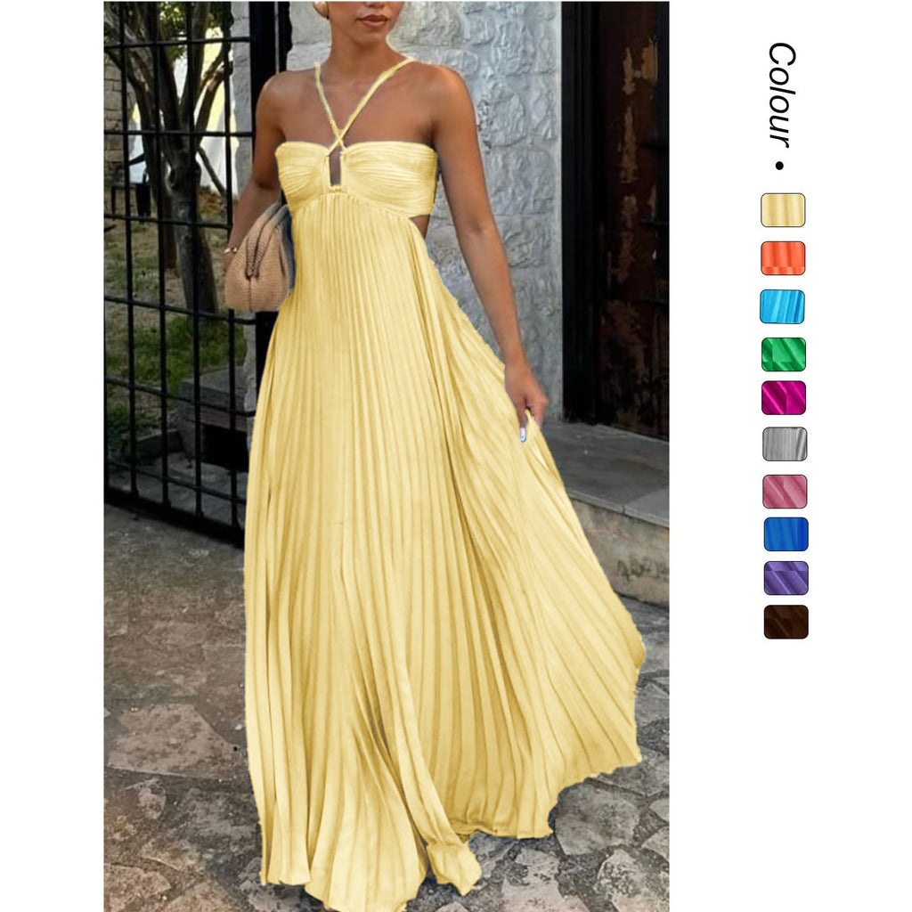Women's Pleated Strapless Dress – Adjustable Strap Formal Occasion Dress