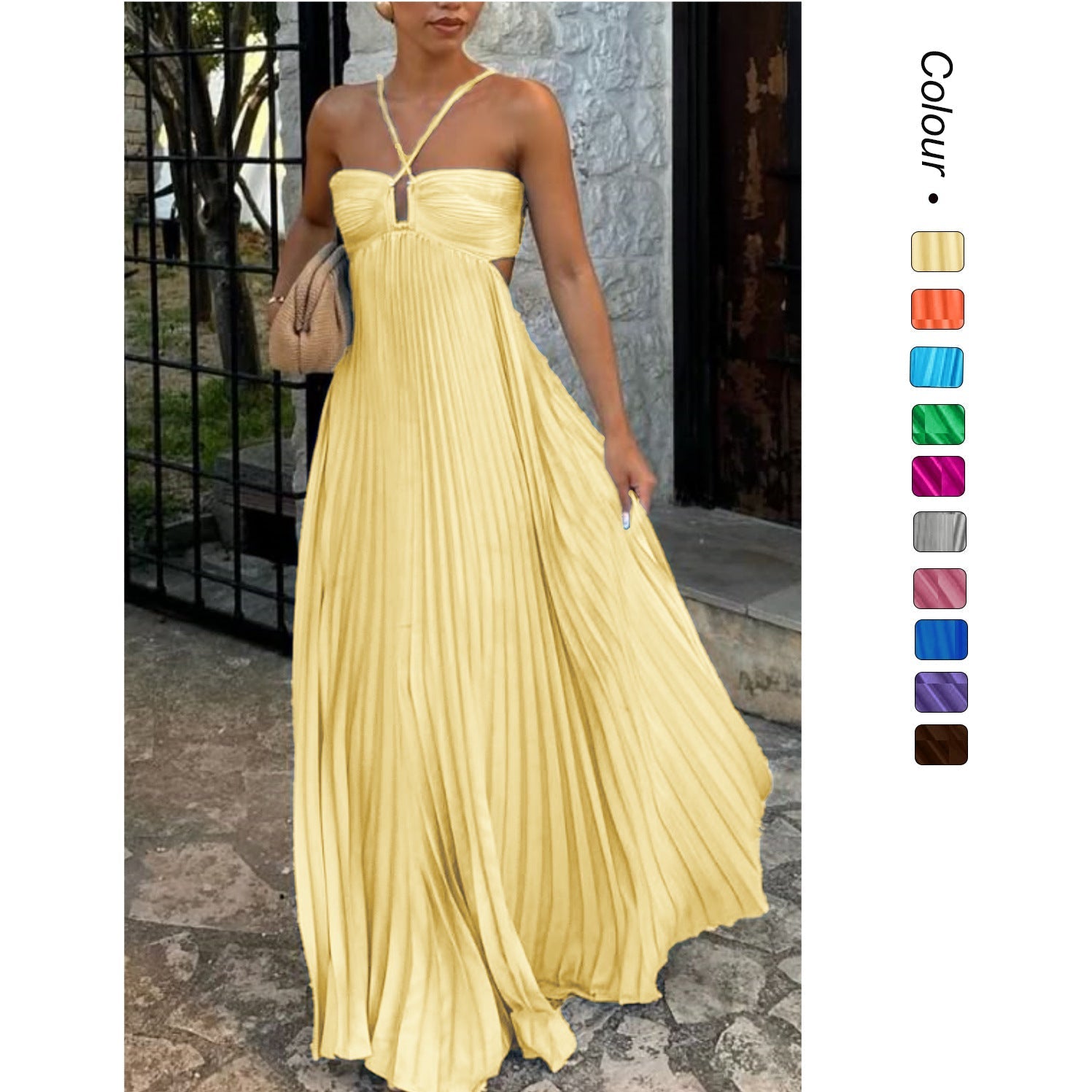 Women's Pleated Strapless Dress – Adjustable Strap Formal Occasion Dress